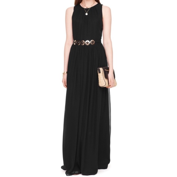 KATE SPADE New York Silk Chiffon Belted Sleeveless Fit-N-Flare Maxi Dress, Black - Picture 5 of 6